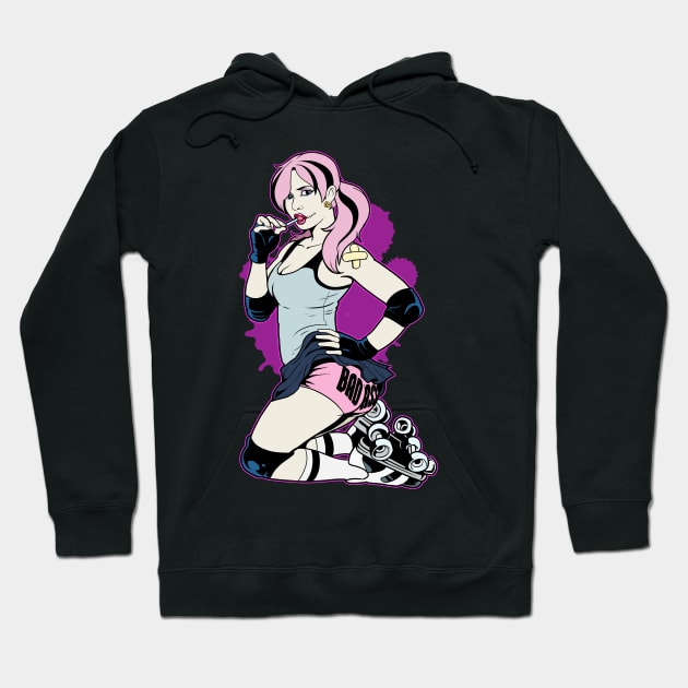 Cute Womens Roller Skater Gift Print Roller Derby Bad Ass Product Hoodie by Linco